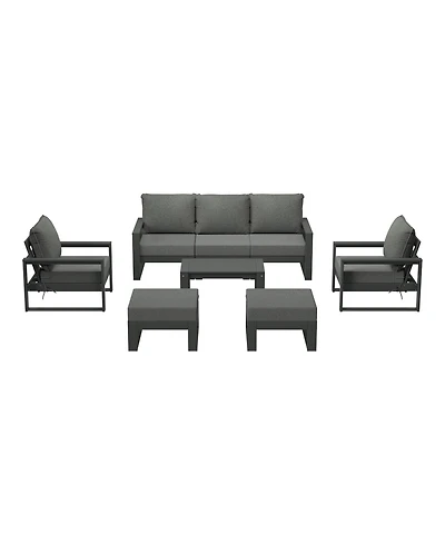8-Piece Modern Hdpe Outdoor Patio Furniture Conversation Set with Coffee Table and Ottomans