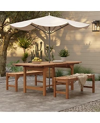 LuxenHome Natural Solid Wood 60"-78" Extending Rounded Rectangle Outdoor Dining Table