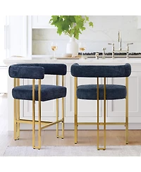 Set of 2 Counter Height Stools, 25" Upholstered Chairs with Gold Metal Legs, Curved Back & Armrests-Maison Boucle