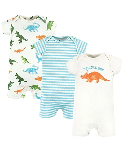 Hudson Baby Boys Cotton Rompers, Triceratops, 0-3 Months