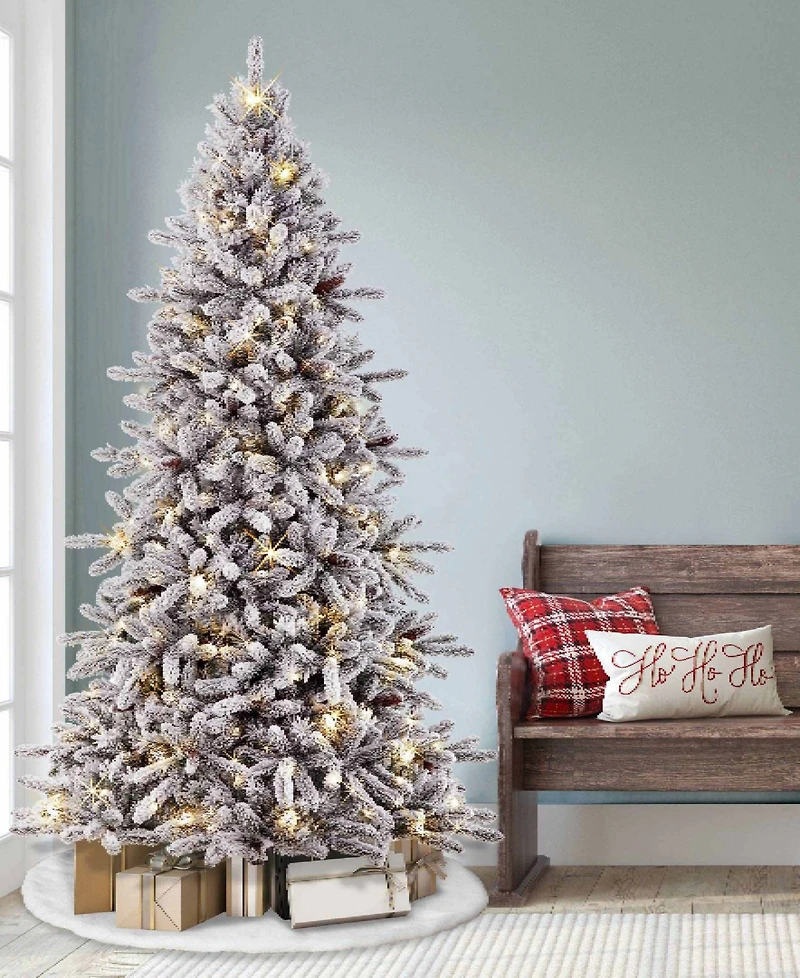 Puleo 6.5FT Pre-Lit Flocked Birmingham Fir Artificial Christmas Tree