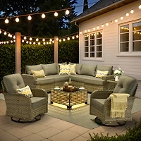 Xizzi 9 Pieces Outdoor Patio Furniture Set,Rattan Sectional Sofa Couch,Outside Coversation Set with Extra Deep Swivel Chairs and Solar Coffee Table fo
