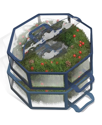 Wreath Storage Container - Clear Christmas Wreath Storage Bag, Dual Zipper and Handles - 24" Premium Wreath Storage Organizer Box - 2 Pack