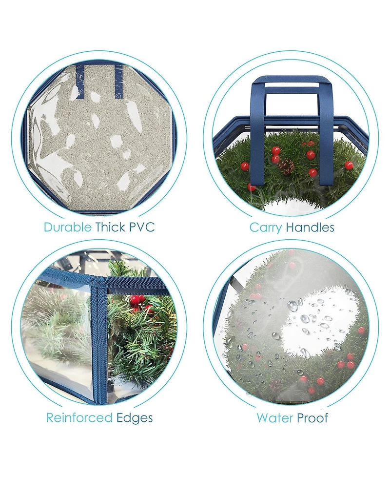 Wreath Storage Container - Clear Christmas Wreath Storage Bag, Dual Zipper and Handles - 36" Premium Wreath Storage Organizer Box - 2 Pack