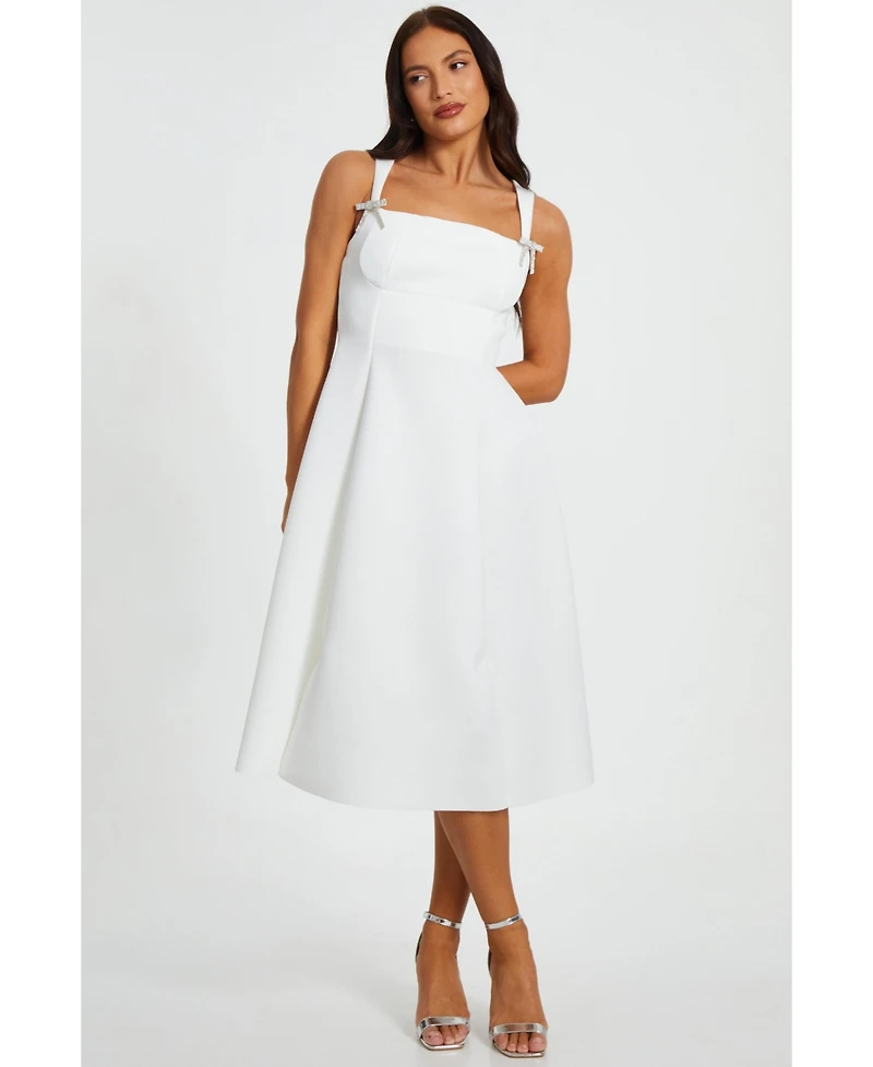 Quiz Women's Scuba Foam Midi Skater Dress with Diamante Bows