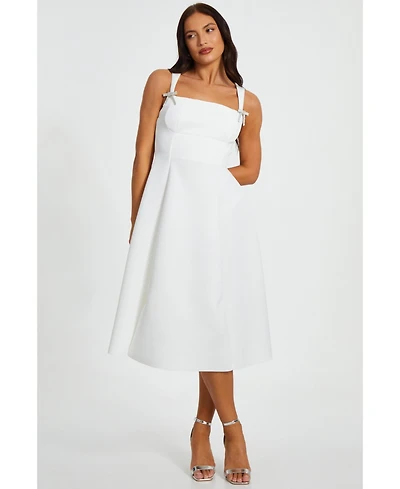 Quiz Women's Scuba Foam Midi Skater Dress with Diamante Bows