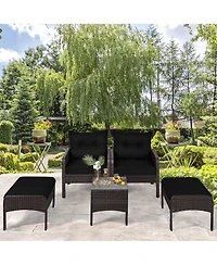 Gymax 5PCS Patio Set Sectional Rattan Wicker Furniture Set w/ Cushion