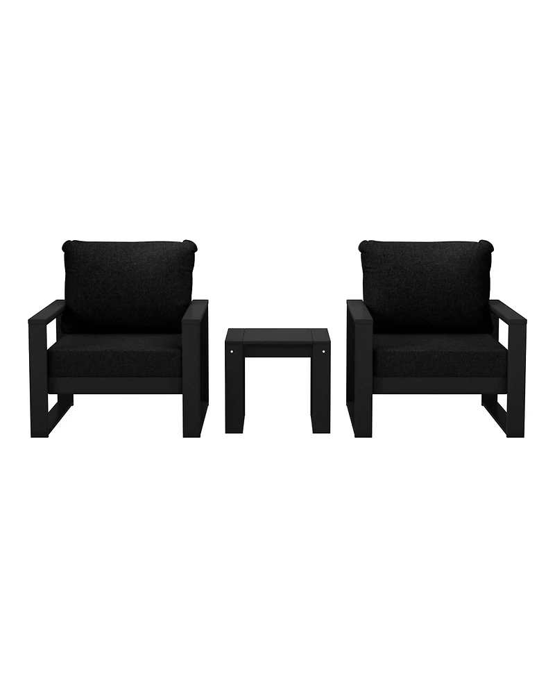 Outdoor Modern 3-Piece Hdpe Patio Sofa Set with Side Table