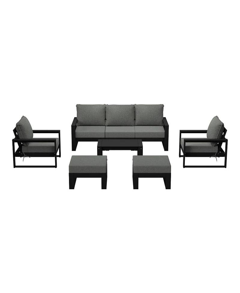 8-Piece Modern Hdpe Outdoor Patio Furniture Conversation Set with Coffee Table and Ottomans