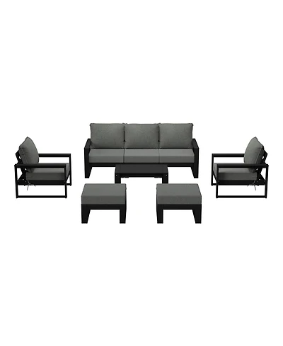 8-Piece Modern Hdpe Outdoor Patio Furniture Conversation Set with Coffee Table and Ottomans