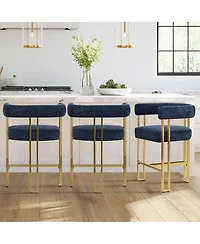 Set of 3 Counter Height Stools, Chenille Upholstered Chairs with Gold Metal Legs-Maison Boucle