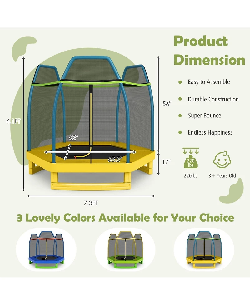 7 Ft Trampoline for Kids, Heavy Duty Steel Frame Small Mini Toddler Trampoline, Great Gifts for Boys Girls, Outdoor Indoor Kids Trampoline with Net, f