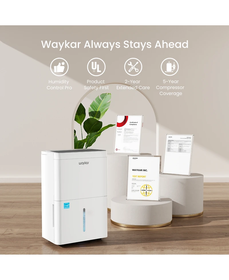 Waykar EnergyStar Dehumidifier for Home & Basement with Drain Hose And Water Tank