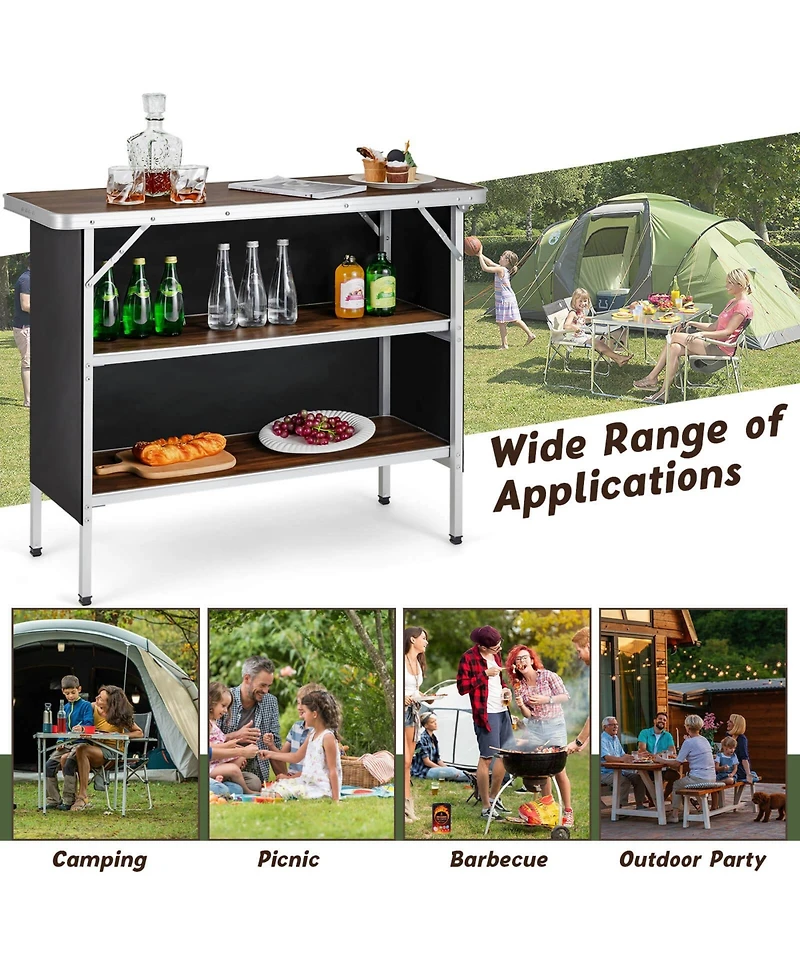 Folding Camping Table with 2-Tier Open Shelves for Outdoor Bbq