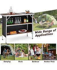 Folding Camping Table with 2-Tier Open Shelves for Outdoor Bbq