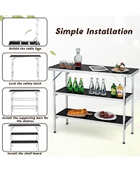 Folding Camping Table with 2-Tier Open Shelves for Outdoor Bbq