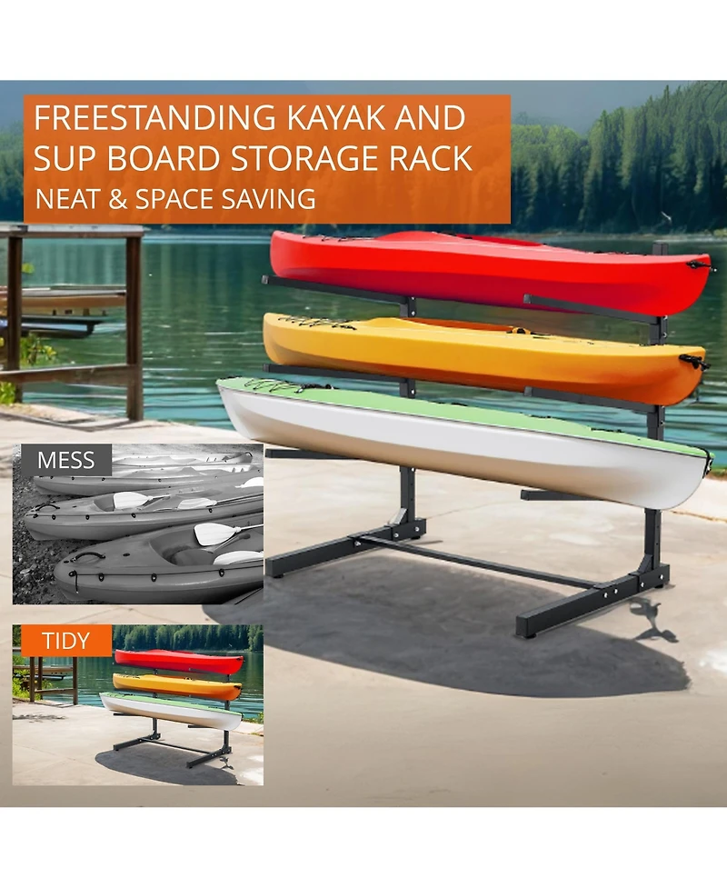 Lugo 3-Tier Freestanding Outdoor Kayak, Canoe and Surfboard Storage Rack