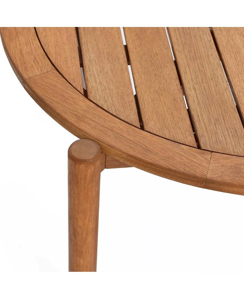 LuxenHome Natural Wooden Outdoor Coffee Table, Round Solid Wood Patio Table