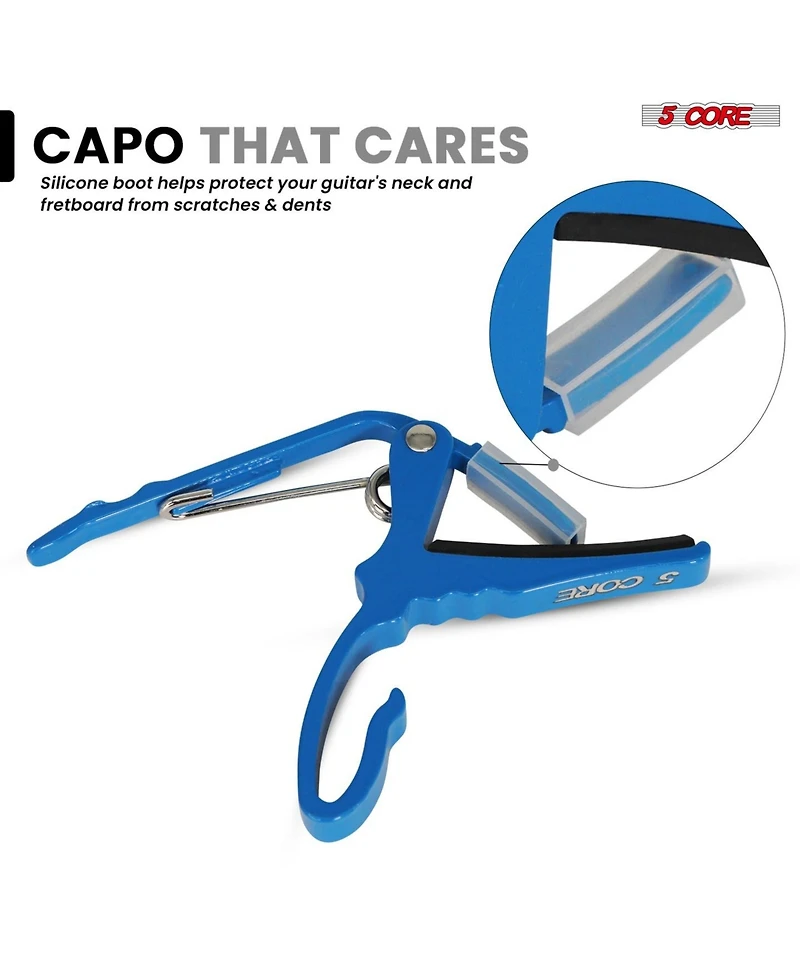 5Core Capo Acoustic Electric Guitar String Clip + 6Pcs Picks Celluloid Carry Bag - Al Blu