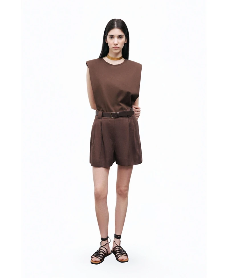 Nocturne Women's Belted Linen Mini Shorts