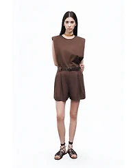 Nocturne Women's Belted Linen Mini Shorts