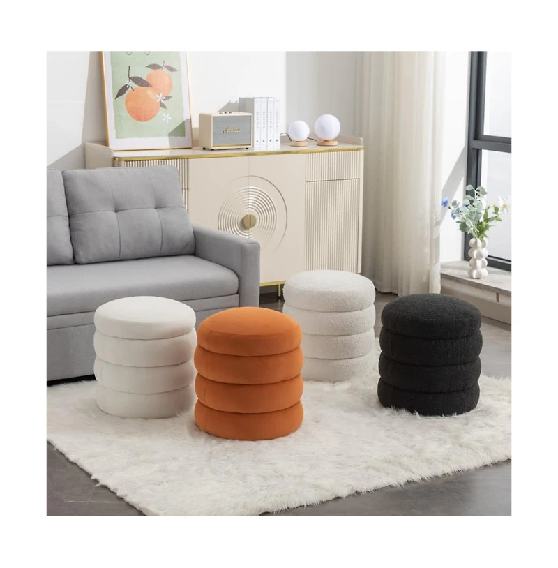Velvet Upholstered Round Ottoman, Soft Footrest Stool, Elegant Accent for Living Room & Bedroom-The Pop Home