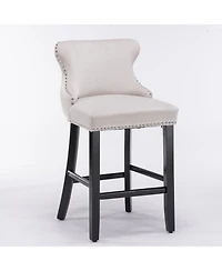 Velvet Upholstered Bar Stools with Button Tufted Wingback, Counter Height Chairs, Set of 2-The Pop Home