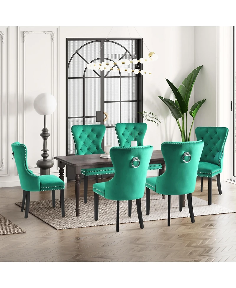 Velvet Upholstered Tufted Dining Chairs (Set of 6)