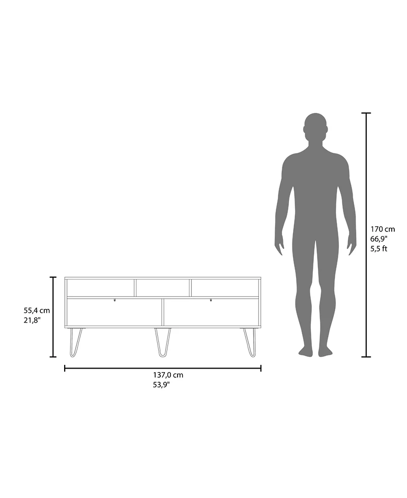 Salunga Tv Stand, 2 Doors, 3 Shelves, 5 Legs, White/Natural Oak