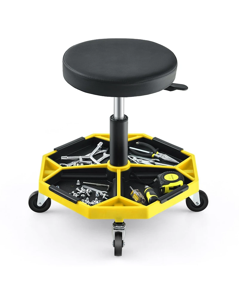 330 Lbs Capacity Pneumatic Rolling Mechanic Stool with Padded Seat