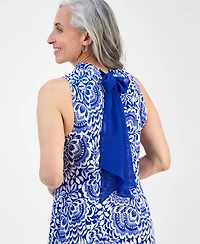 Robbie Bee Petite Tie-Back Mock Neck Printed Shift Dress