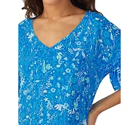 Cuddl Duds Women's Printed Short-Sleeve Sleep Tunic