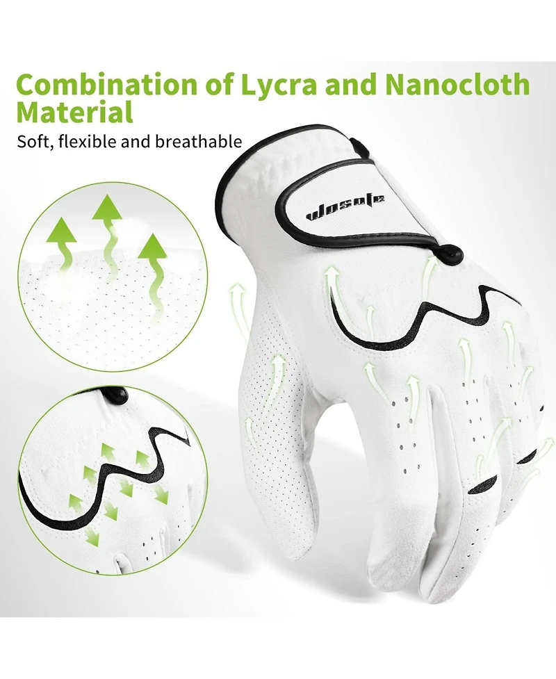 Wosofe Men s Golf Glove Left Hand non-slip breathable Lycra Nanocloth Soft Comfortable No Sweat All Weather liner and Green Fork