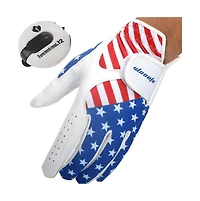 Wosofe Golf Gloves Men's Left Hand Cabretta Leather with Score Counter Usa Flag White Soft Breathable Professional Mini