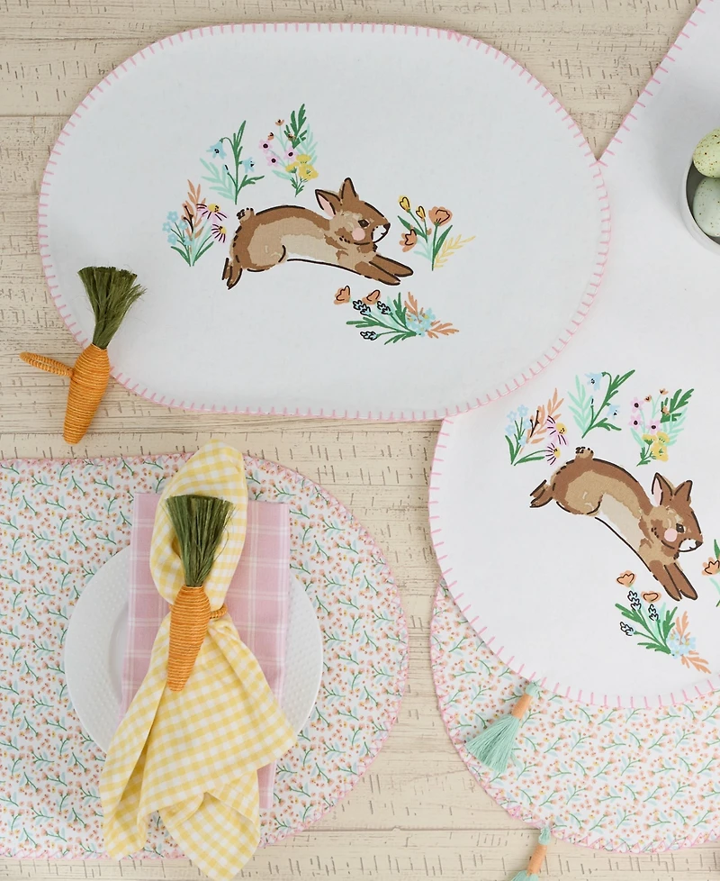 Design Imports Spring Bunny Embellished Cotton Table Runner and Placemats Set