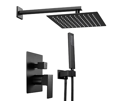 Aquaterior Shower Faucet Set Wall Mount Concealed Mixer Valve Rain Matte Black