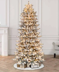 Puleo 7.5FT  Pre-Lit Flocked Slim Fraser Fir Artificial Christmas Tree