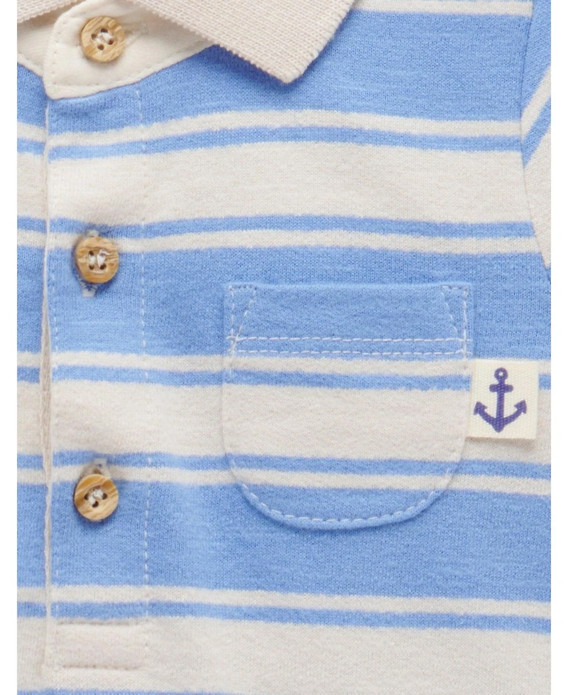 Purebaby Baby Boys Striped Polo Growsuit