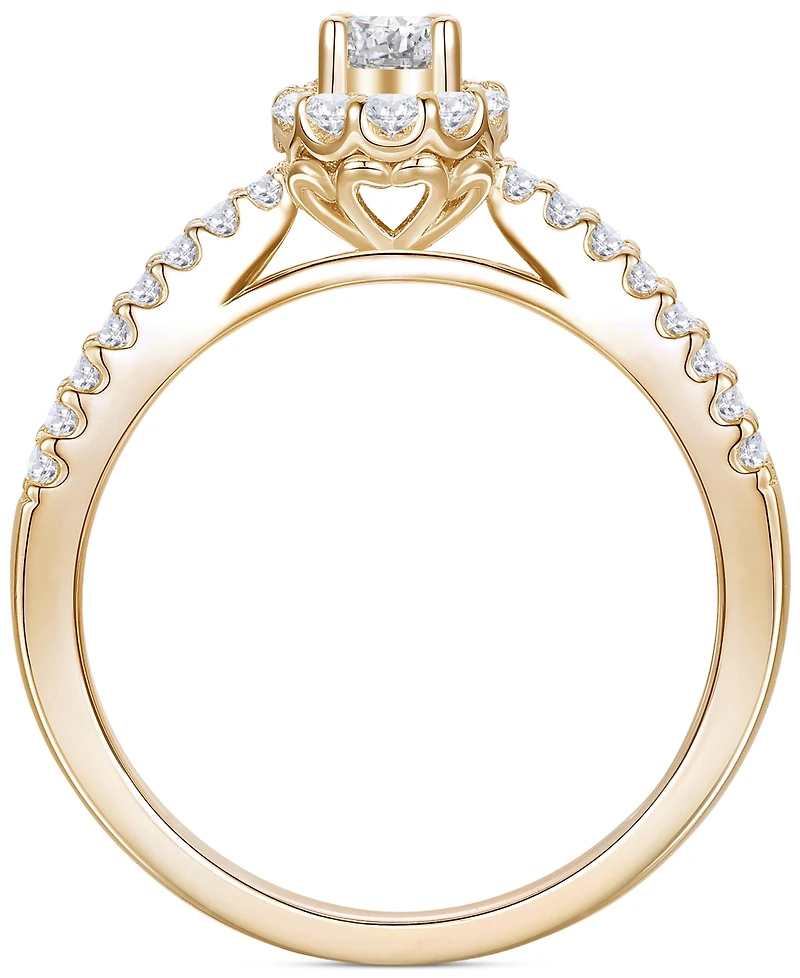 Diamond Oval Halo Three Row Engagement Ring (1 ct. t.w.) in 14k Yellow or White Gold