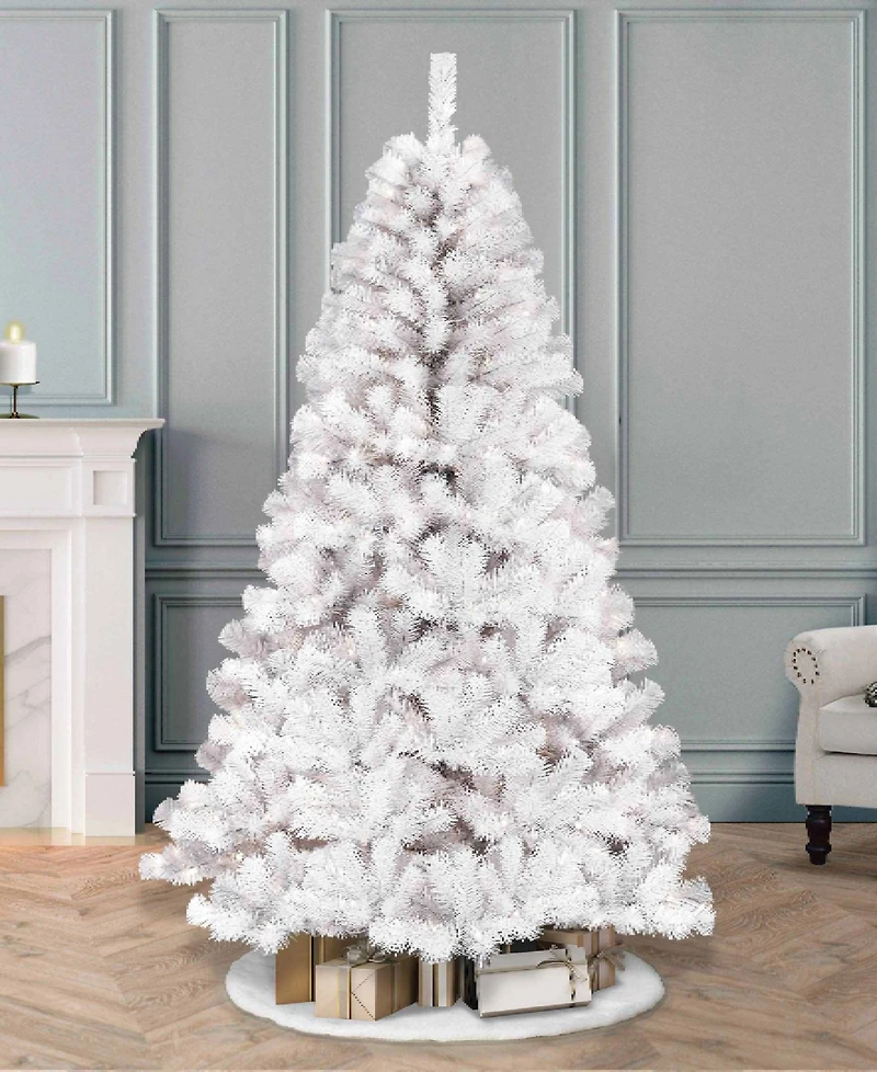 Puleo 7.5FT Pre-lit Nebraska Fir White Artificial Christmas Tree