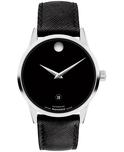 Movado Men's Museum Classic Swiss Automatic Black Leather Watch