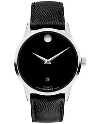 Movado Men's Museum Classic Swiss Automatic Black Leather Watch