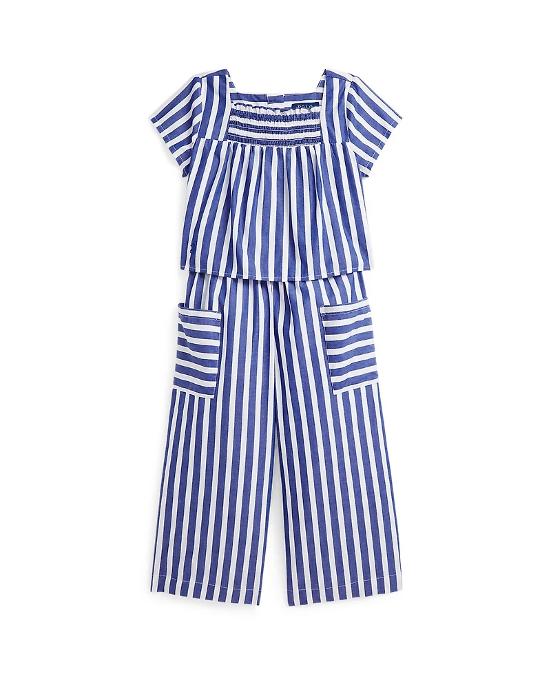Polo Ralph Lauren Toddler and Little Girls 2-Piece Striped Top Cropped Pant Set