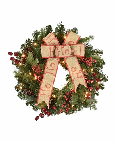 Puleo International 24" Prelit Premium Decorated Wreath with 35 Clear Incandescent Lights