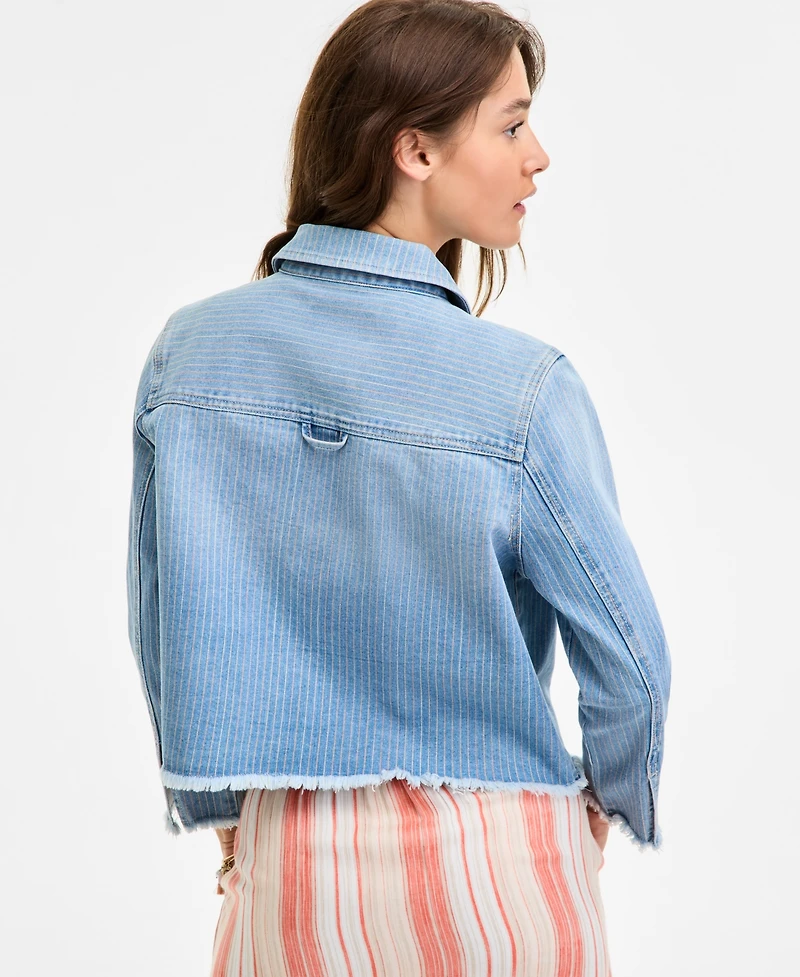 Liverpool Los Angeles Women's Striped Denim Cropped Shacket