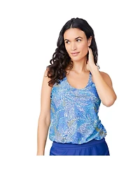 Free Country Women's Double Strap Cut Out Blouson Tankini Top