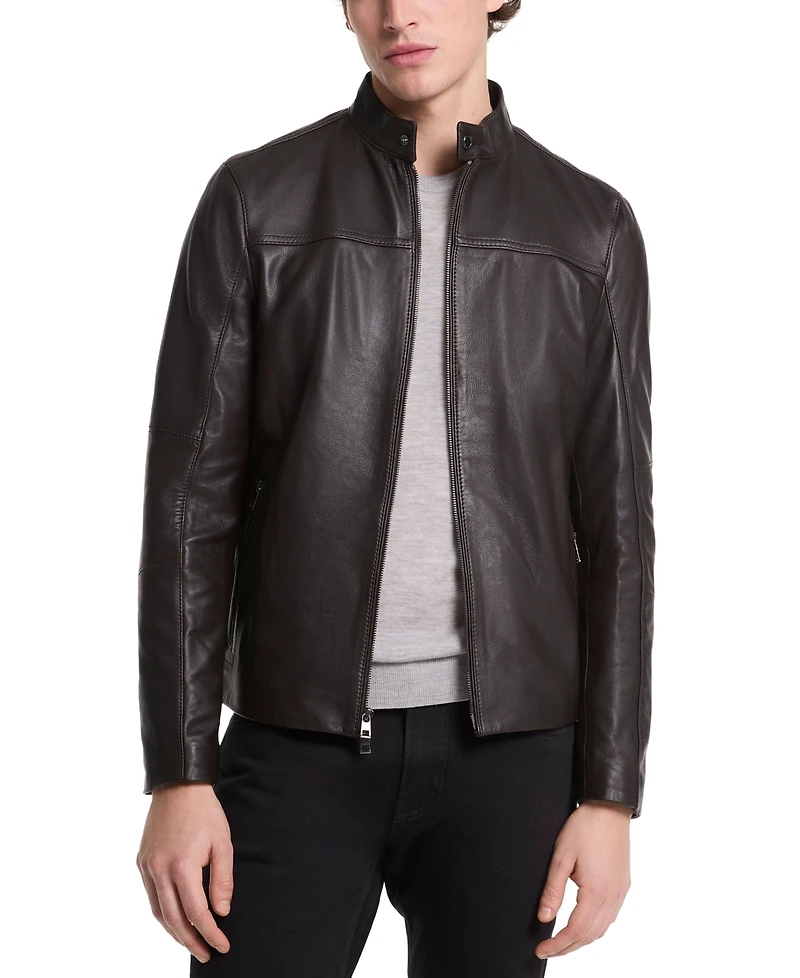 Michael Kors Men's Leather Racer Jacket, Created for Macy's