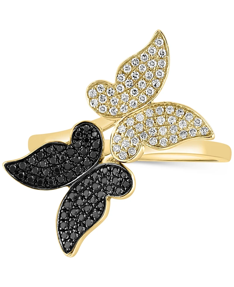 Lali Jewels Black & White Diamond Butterfly Ring (1/3 ct. t.w.) in 14k Gold
