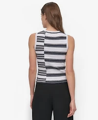 Dkny Women's Striped Ribbed Knit Sleeveless Top