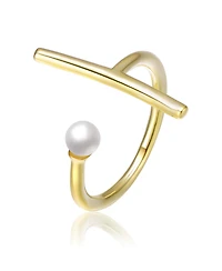 14K Gold Plated Pearl Assymetrical Open Ring